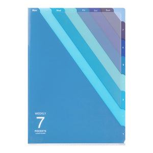 7 Pockets Clear Folder <A4> Stripes Blue