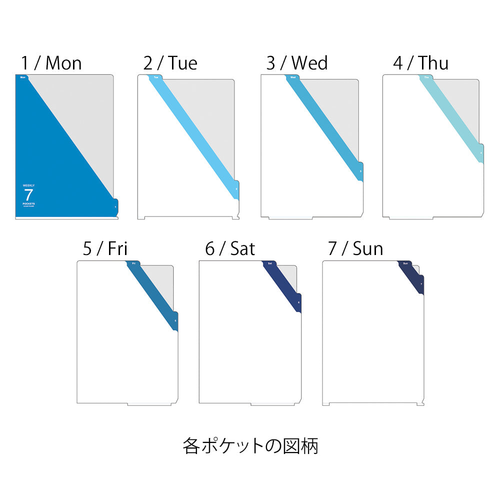 7 Pockets Clear Folder <A4> Stripes Blue