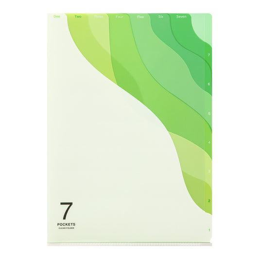 7 Pockets Clear Folder <A4> Gradation Green