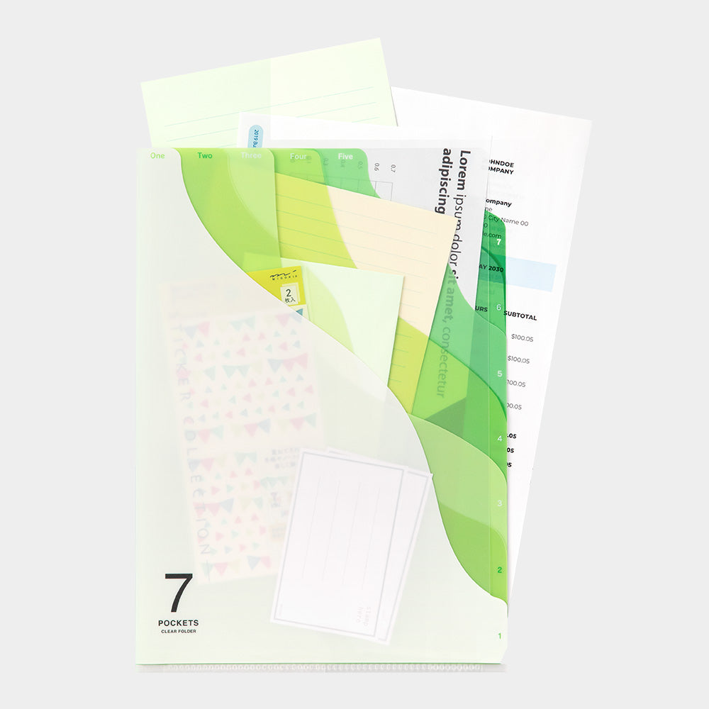 7 Pockets Clear Folder <A4> Gradation Green