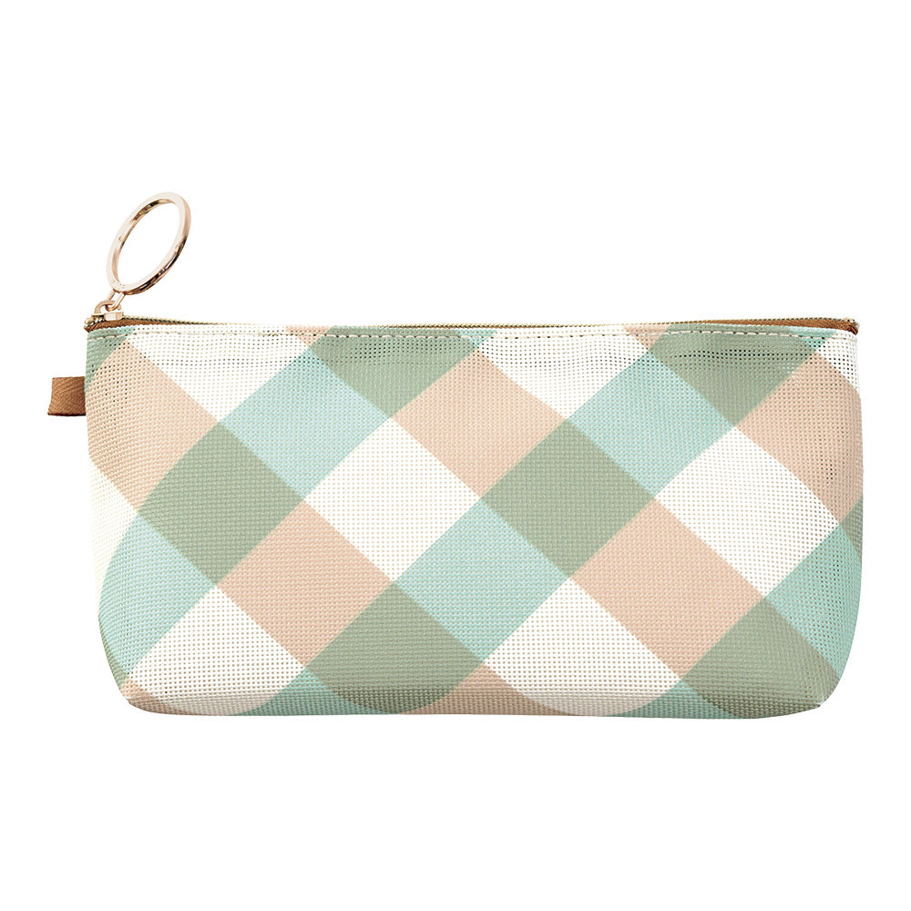 Mesh Graphics Gusset pouch Check Light blue