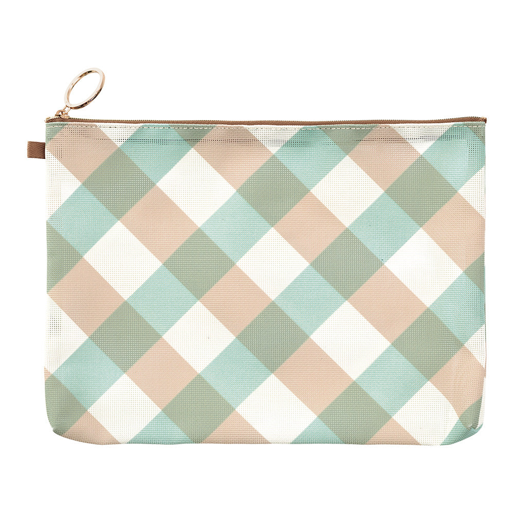Mesh Graphics Pouch A5 Check Light blue