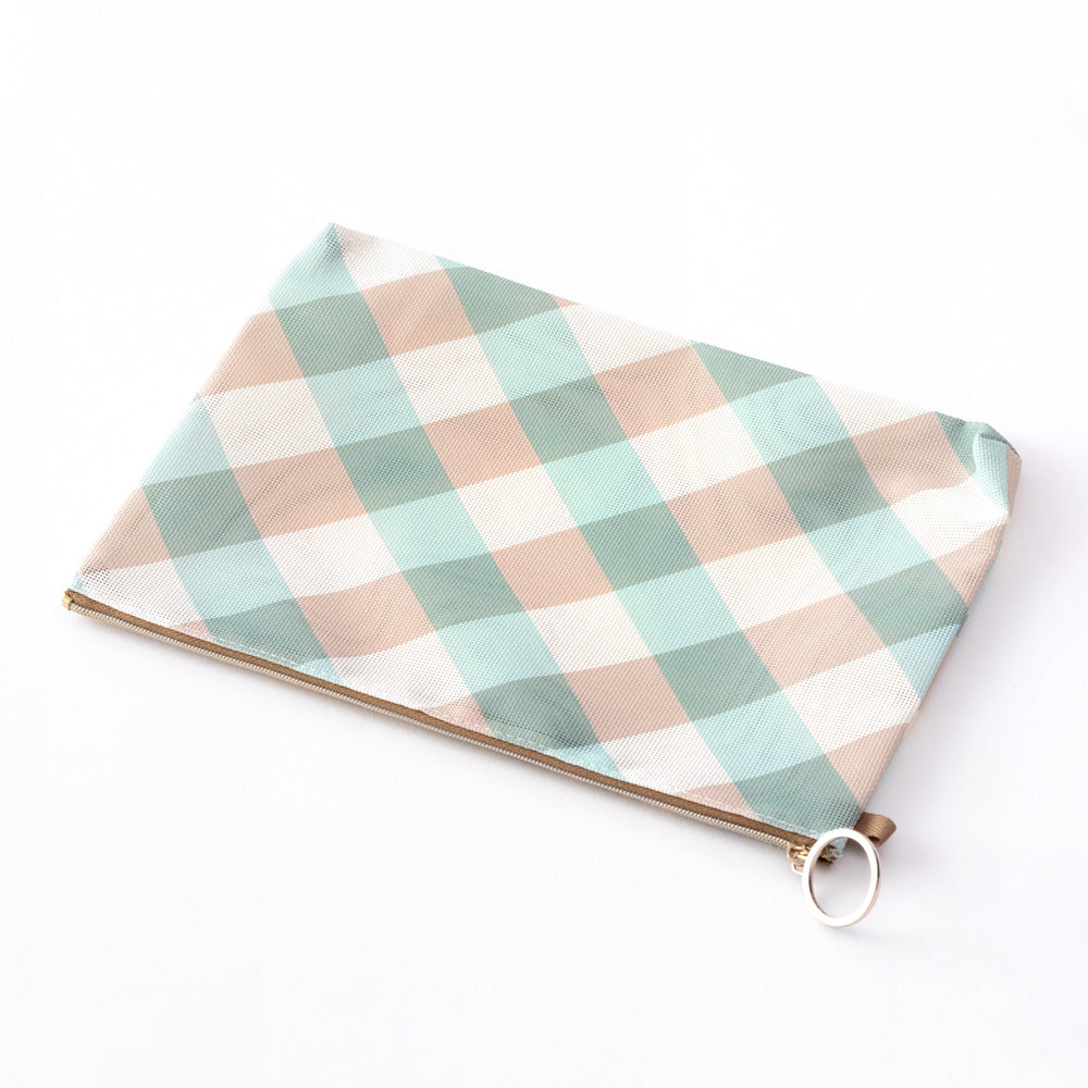 Mesh Graphics Pouch A5 Check Light blue