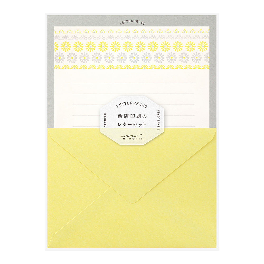 Letter Set 477 Letterpress Flower Line Yellow