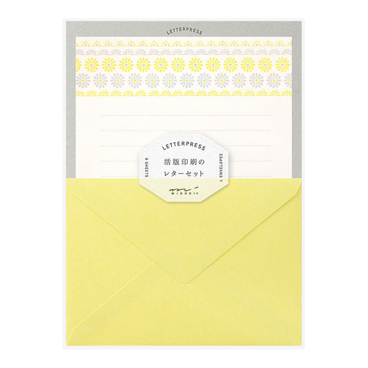 Letter Set 477 Letterpress Flower Line Yellow