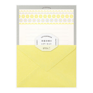 Letter Set 477 Letterpress Flower Line Yellow