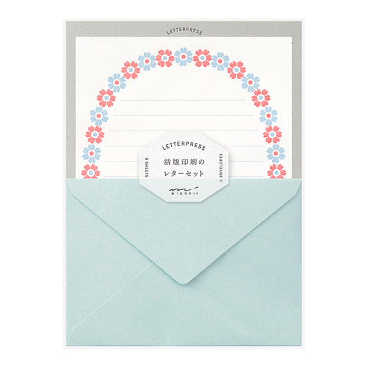 Letter Set 478 Letterpress Flower Frame Light Blue