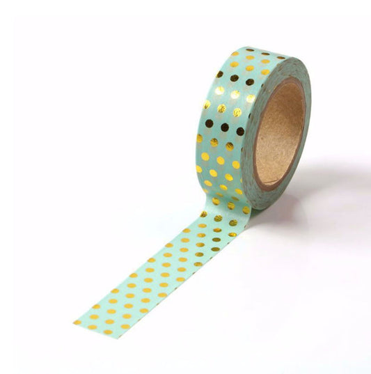 Green Foiled Polka Dots Washi Tape