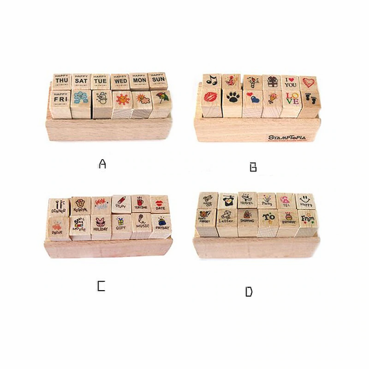 12 Pcs/set Lovely Happy Life decoration wooden rubber stamps