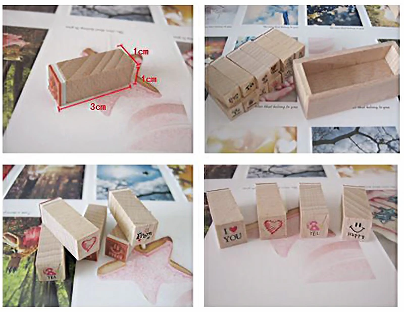 12 Pcs/set Lovely Happy Life decoration wooden rubber stamps