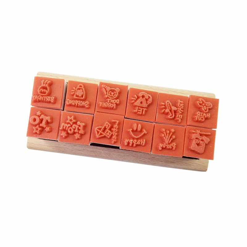 12 Pcs/set Lovely Happy Life decoration wooden rubber stamps