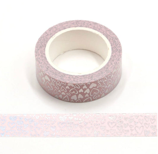 Silver Foiled Heart Washi Tape