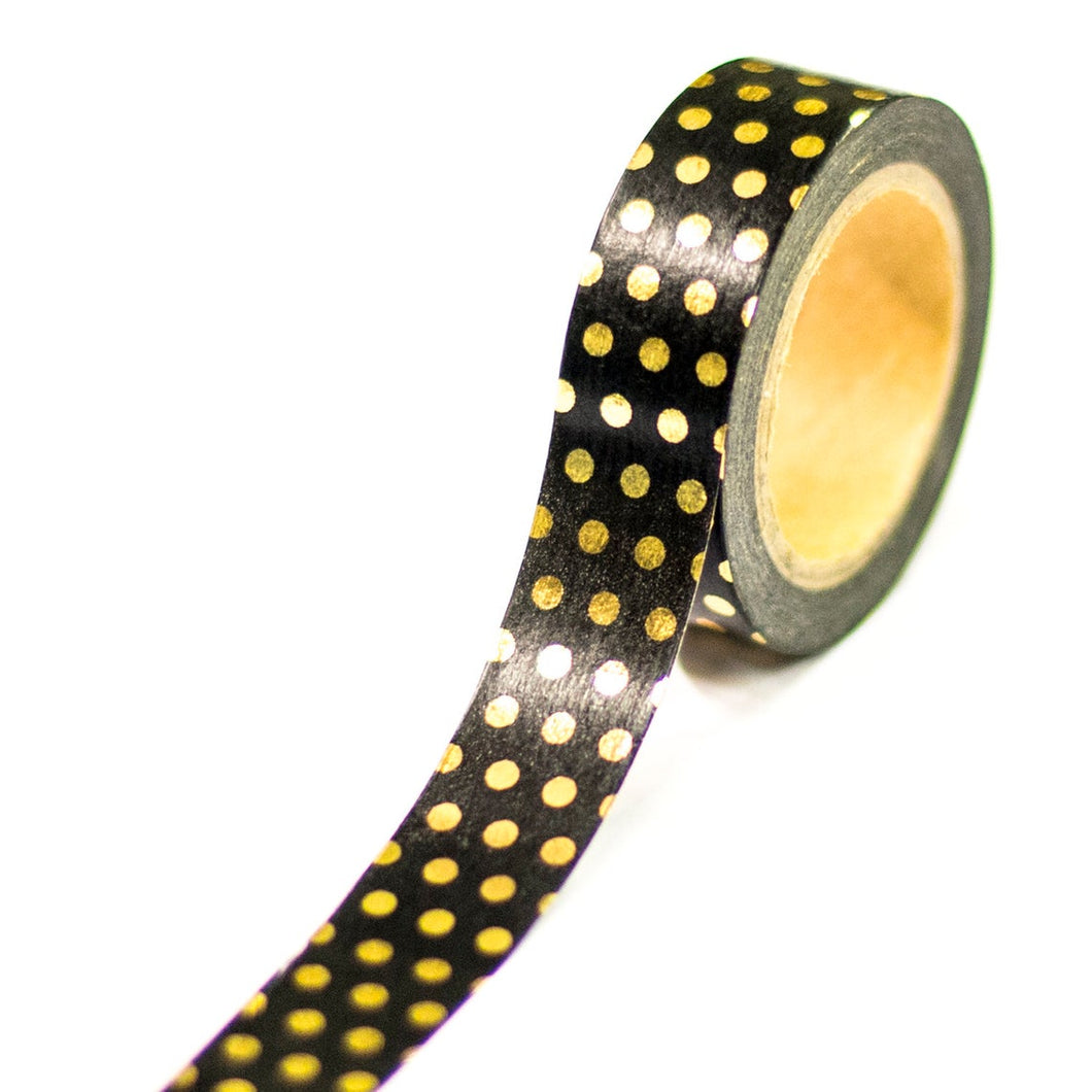 Black Washi Tape Gold Polka Dots