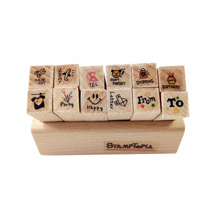 12 Pcs/set Lovely Happy Life decoration wooden rubber stamps