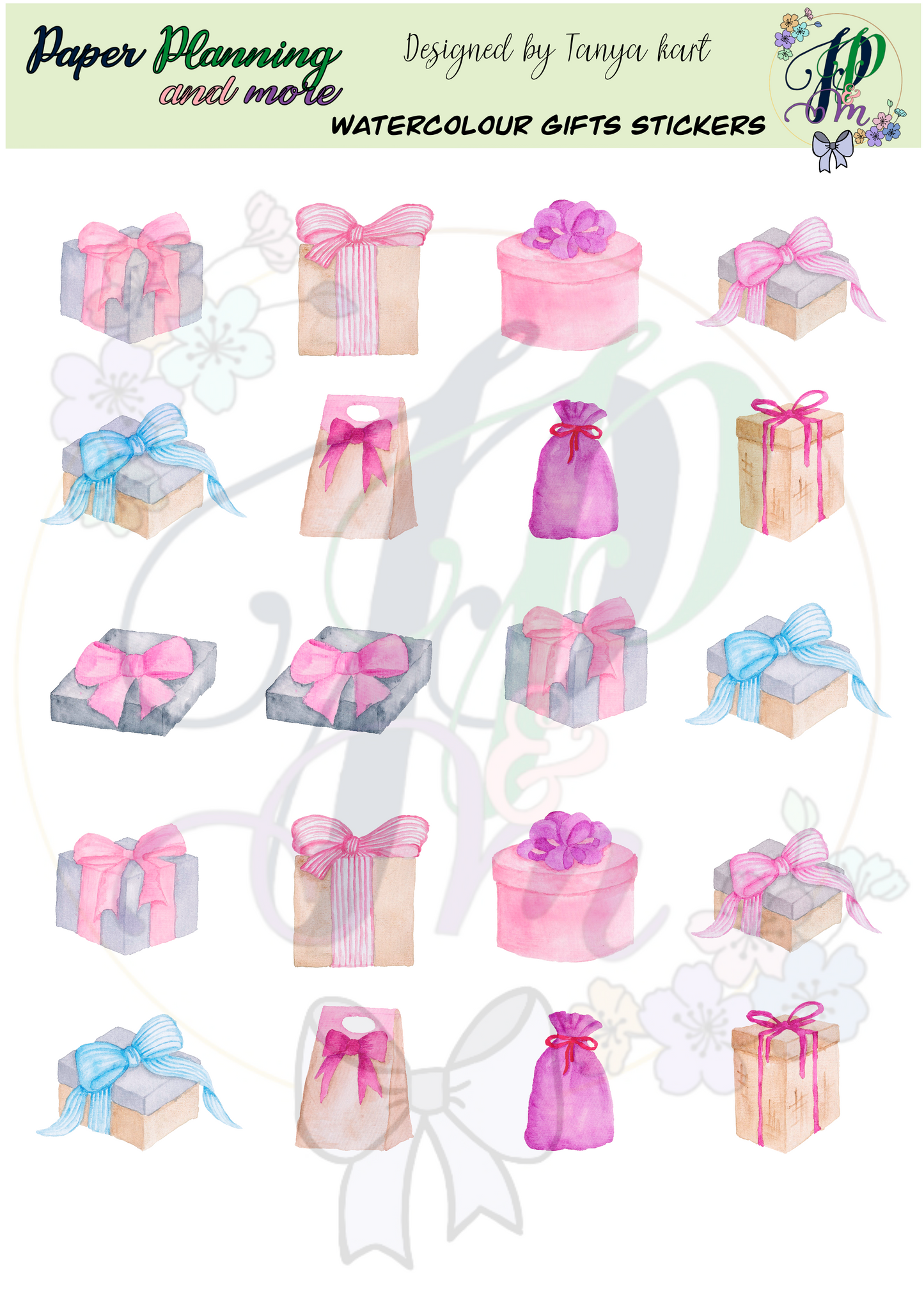 Watercolour Gifts Sticker Sheet