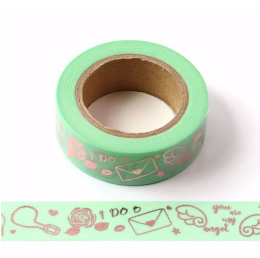 Green Washi Tape With Rose Gold Foil Decoration