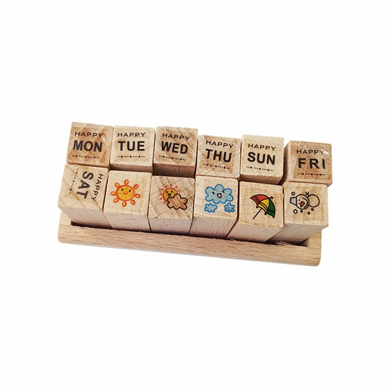 12 Pcs/set Lovely Happy Life decoration wooden rubber stamps