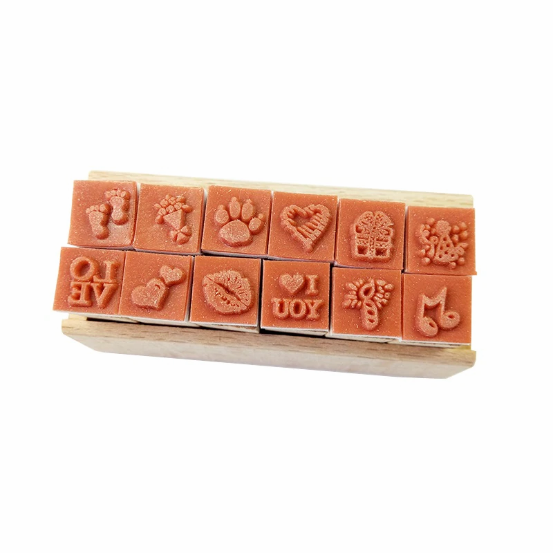 12 Pcs/set Lovely Happy Life decoration wooden rubber stamps