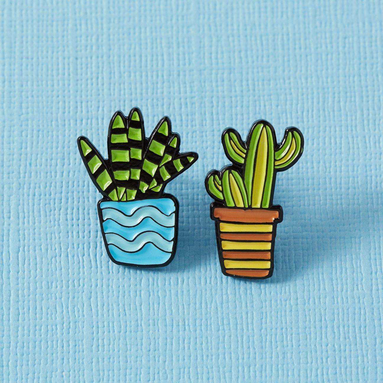 Blue & Orange Cactus Duo Enamel Pin Set