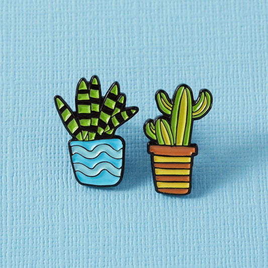 Blue & Orange Cactus Duo Enamel Pin Set