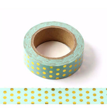 Load image into Gallery viewer, Green Foiled Polka Dots Washi Tape
