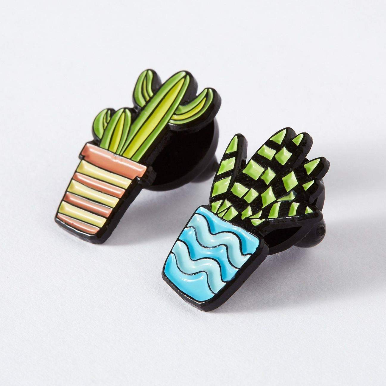Blue & Orange Cactus Duo Enamel Pin Set