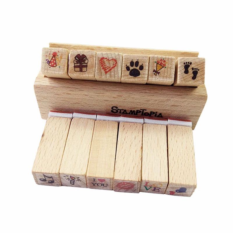 12 Pcs/set Lovely Happy Life decoration wooden rubber stamps