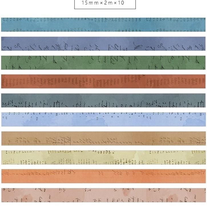 10 Piece Vintage Color Washi Tape Set