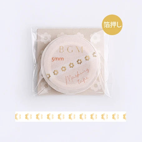 BGM Slim Washi Tape- Gold Flowers