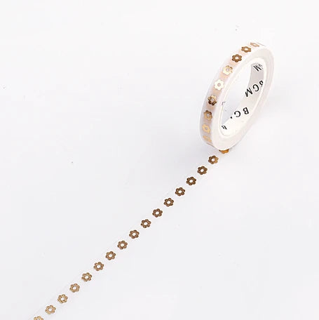 BGM Slim Washi Tape- Gold Flowers