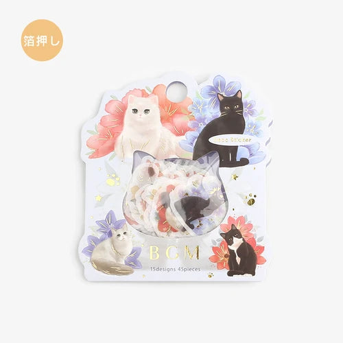 BGM Foil Stamping Stickers- Cat Flowers