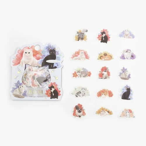 BGM Foil Stamping Stickers- Cat Flowers
