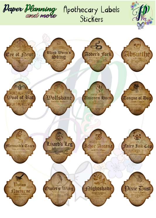 Apothecary Labels Sticker Sheet
