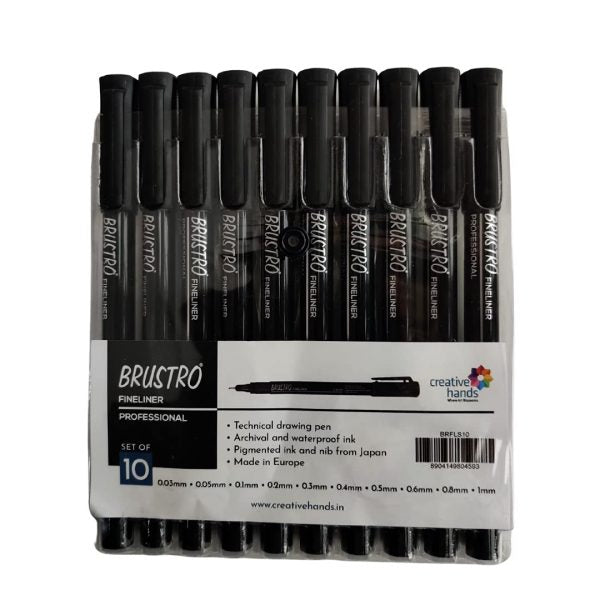 Brustro Professional Pigment Based Fineliner – Set of 10 (Black)
