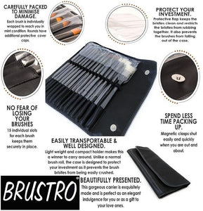 Brustro Artists Mixed Hair Brush Set with PU Bag (Pack of 15)