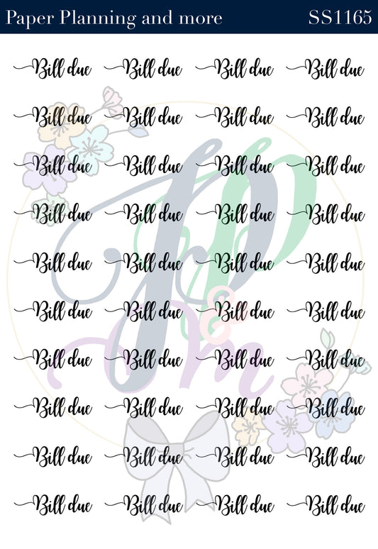 Bill Due Handwritten Sticker Sheet