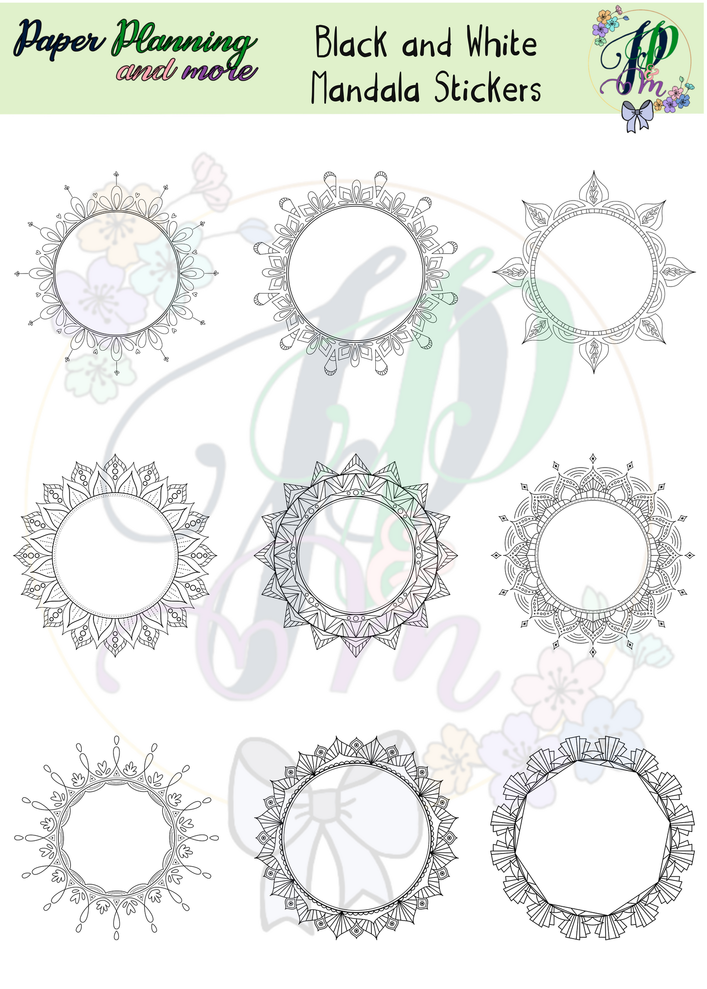 Black and White Mandala Sticker Sheet