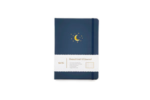 Yop and Tom A5 DOT GRID JOURNAL - MOON AND STARS - MIDNIGHT BLUE
