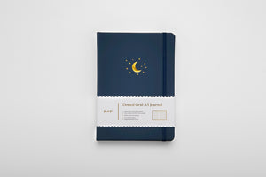 Yop and Tom A5 DOT GRID JOURNAL - MOON AND STARS - MIDNIGHT BLUE