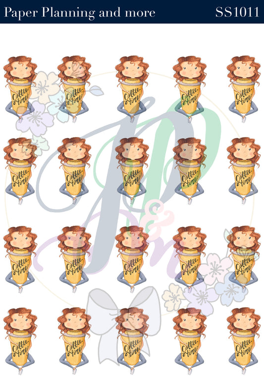 Coffee Time Red Head Sticker Sheet