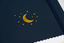 Load image into Gallery viewer, Yop and Tom A5 DOT GRID JOURNAL - MOON AND STARS - MIDNIGHT BLUE
