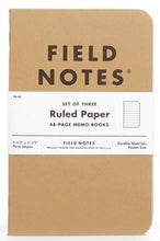 Load image into Gallery viewer, Field Notes: 3-PACK ORIGINAL KRAFT NOTEBOOK (RULED)
