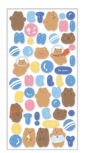Hello Sticker Bear Glitter PET Sticker