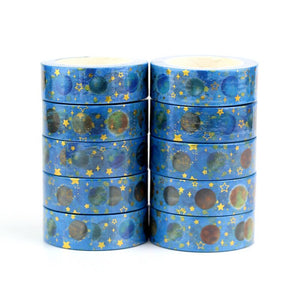 Planets Blue Gold Foiled Washi Tape