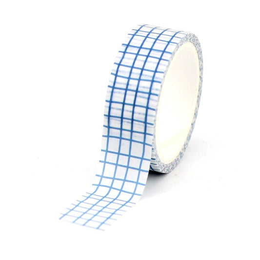 Blue and White Grid Washi Sample