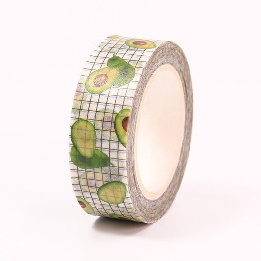 Avocado on White Grid Washi Tape