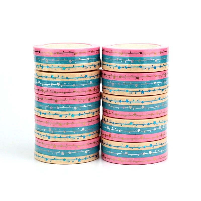 Slim Blue Pink Yellow Foiled Star Washi Tape