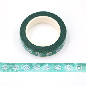 Silver Foiled Snowflake Green Washi Tape Sample