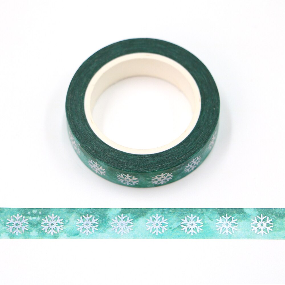 Silver Foiled Snowflake Green Washi Tape Sample