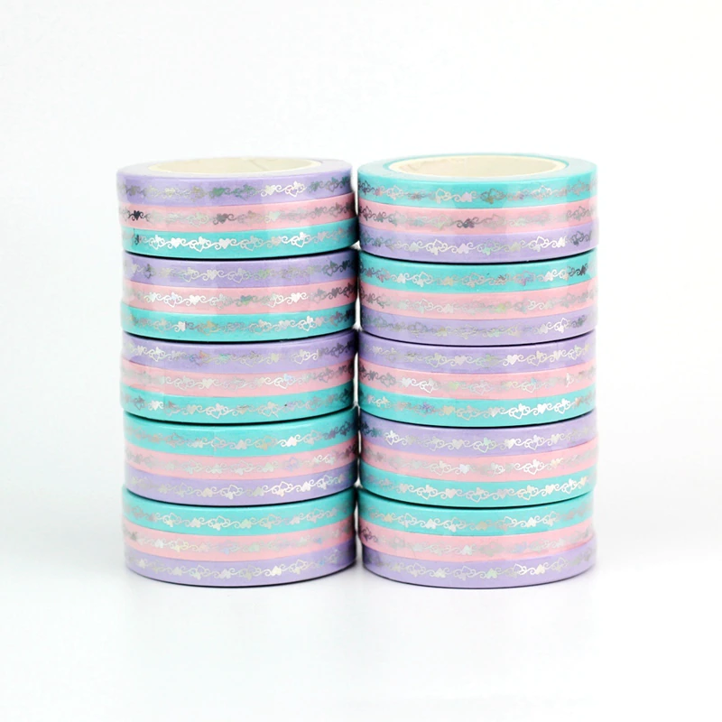 Heart Totem Purple Pink Blue Silver Foiled Washi Tape